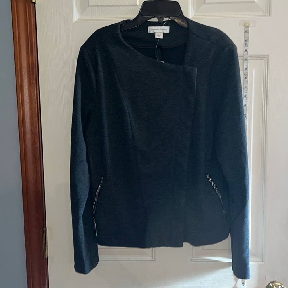 VTG-new old stock-Christopher& Banks-L-gray-Moto colored stretch, zipper jacket.